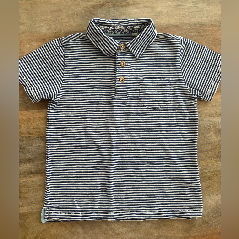 Mini Boden Blue and White Striped Kids Polo Short Sleeve